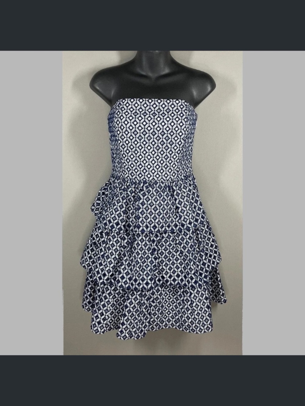 NEW White House Black Market Dress Womens 4 blue white strapless fit flare